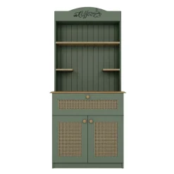 Vaisselier de cuisine vert sauge, cannage & niche café VAREN