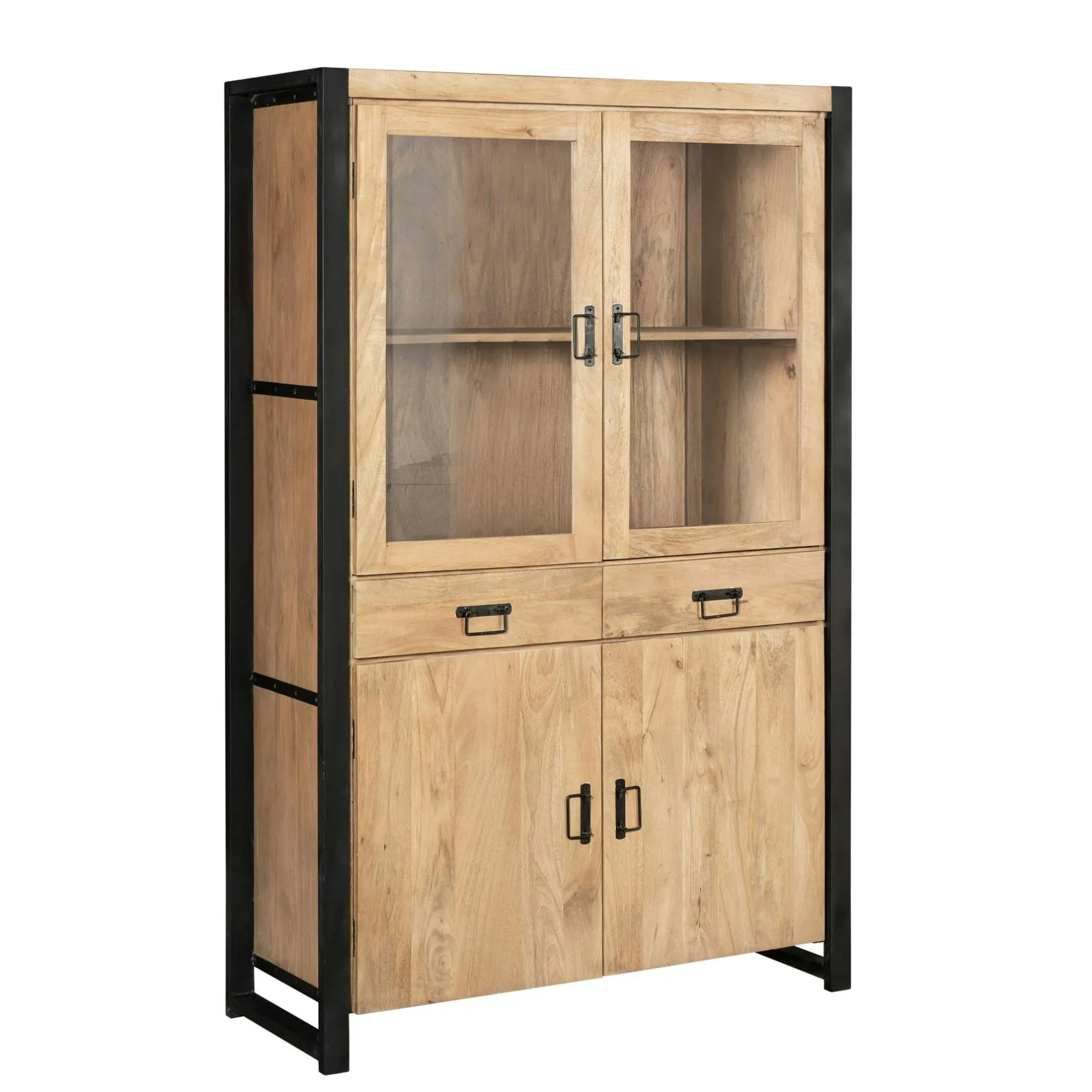 Vaisselier en bois clair et métal noir 4 portes MILORA