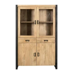 Vaisselier en bois clair et métal noir 4 portes MILORA