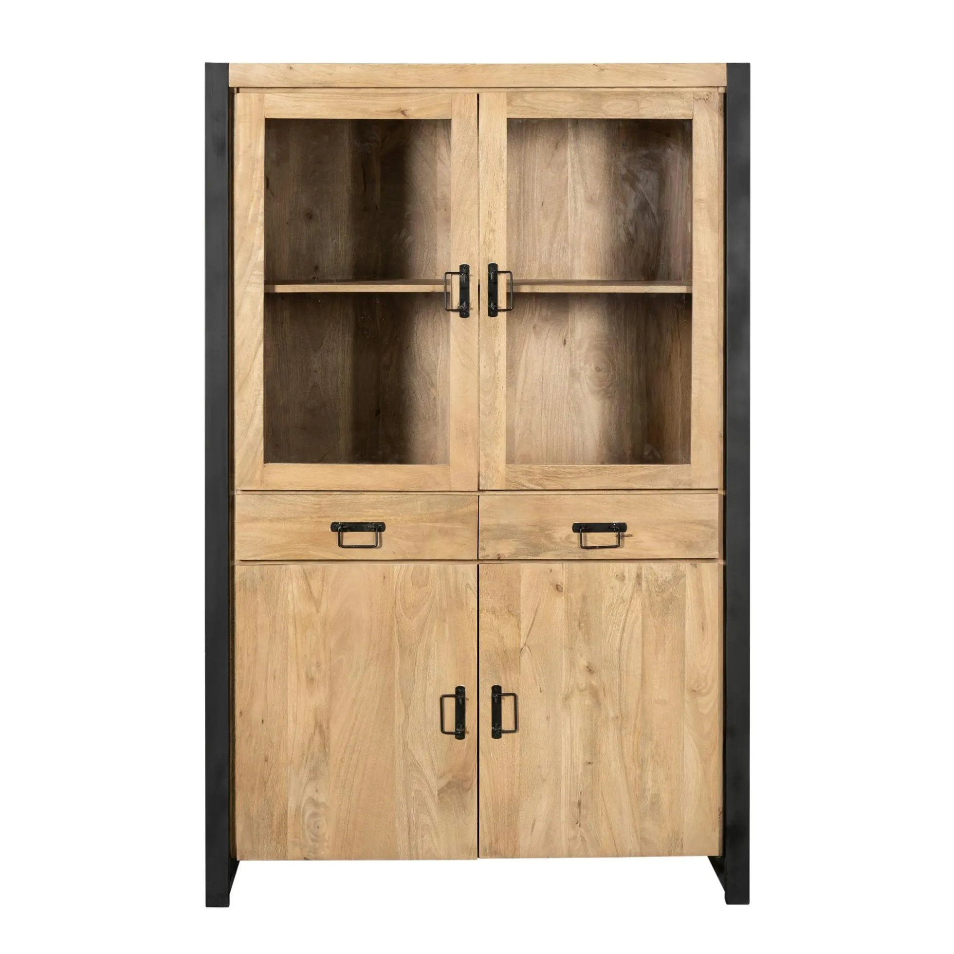Vaisselier en bois clair et métal noir 4 portes MILORA