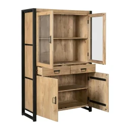 Vaisselier en bois clair et métal noir 4 portes MILORA