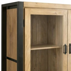 Vaisselier en bois clair et métal noir 4 portes MILORA