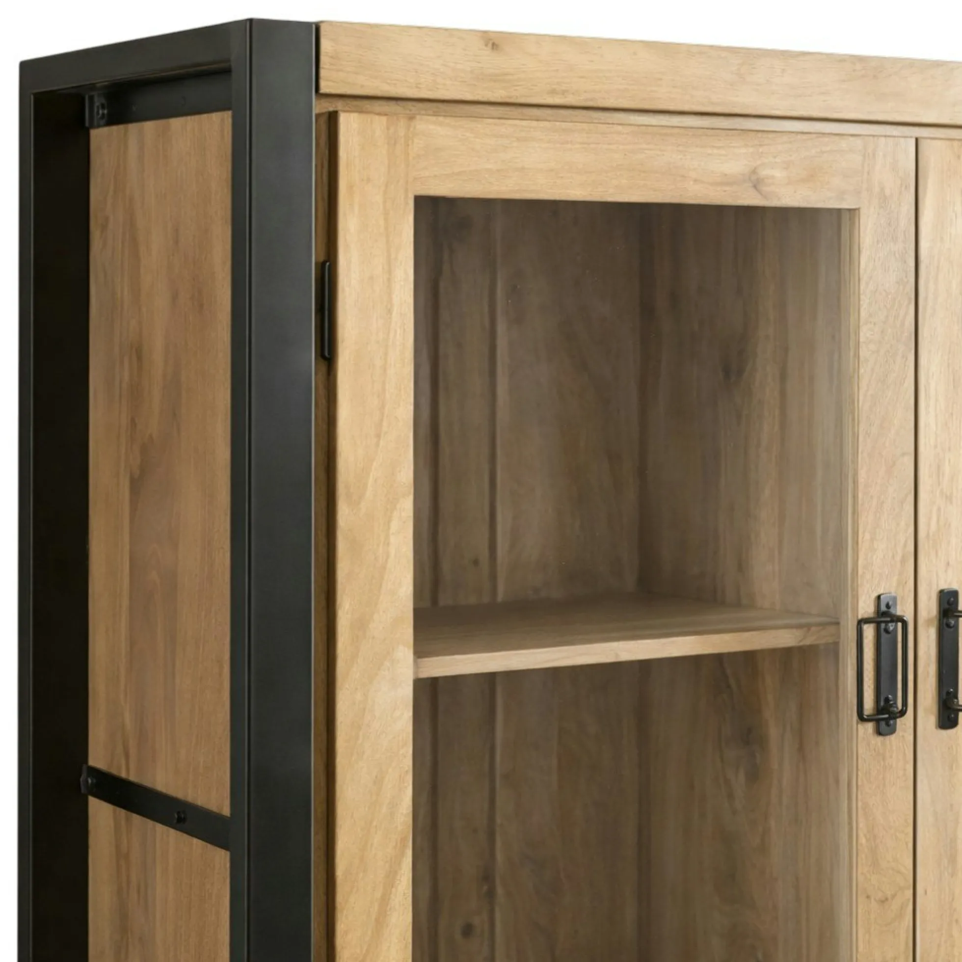 Vaisselier en bois clair et métal noir 4 portes MILORA