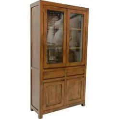 Vaisselier Hévéa 4 portes dont 2 vitrées, 2 tiroirs 100x40x190cm OLGA