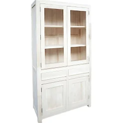Vaisselier Hévéa 4 portes dont 2 vitrées, 2 tiroirs 100x40x190cm OLGA