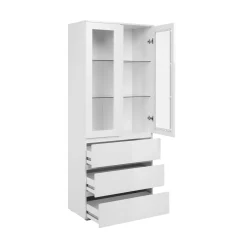 Vaisselier vitrine blanc moderne 2 portes 3 tiroirs ALVA