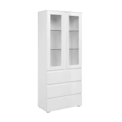 Vaisselier vitrine blanc moderne 2 portes 3 tiroirs ALVA