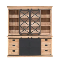 Vaisselier XXL bois métal style atelier à portes coulissantes CAMDEN