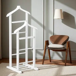 Valet de chambre double - bois blanc, vide-poches SITIA