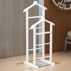 Valet de chambre double - bois blanc, vide-poches SITIA