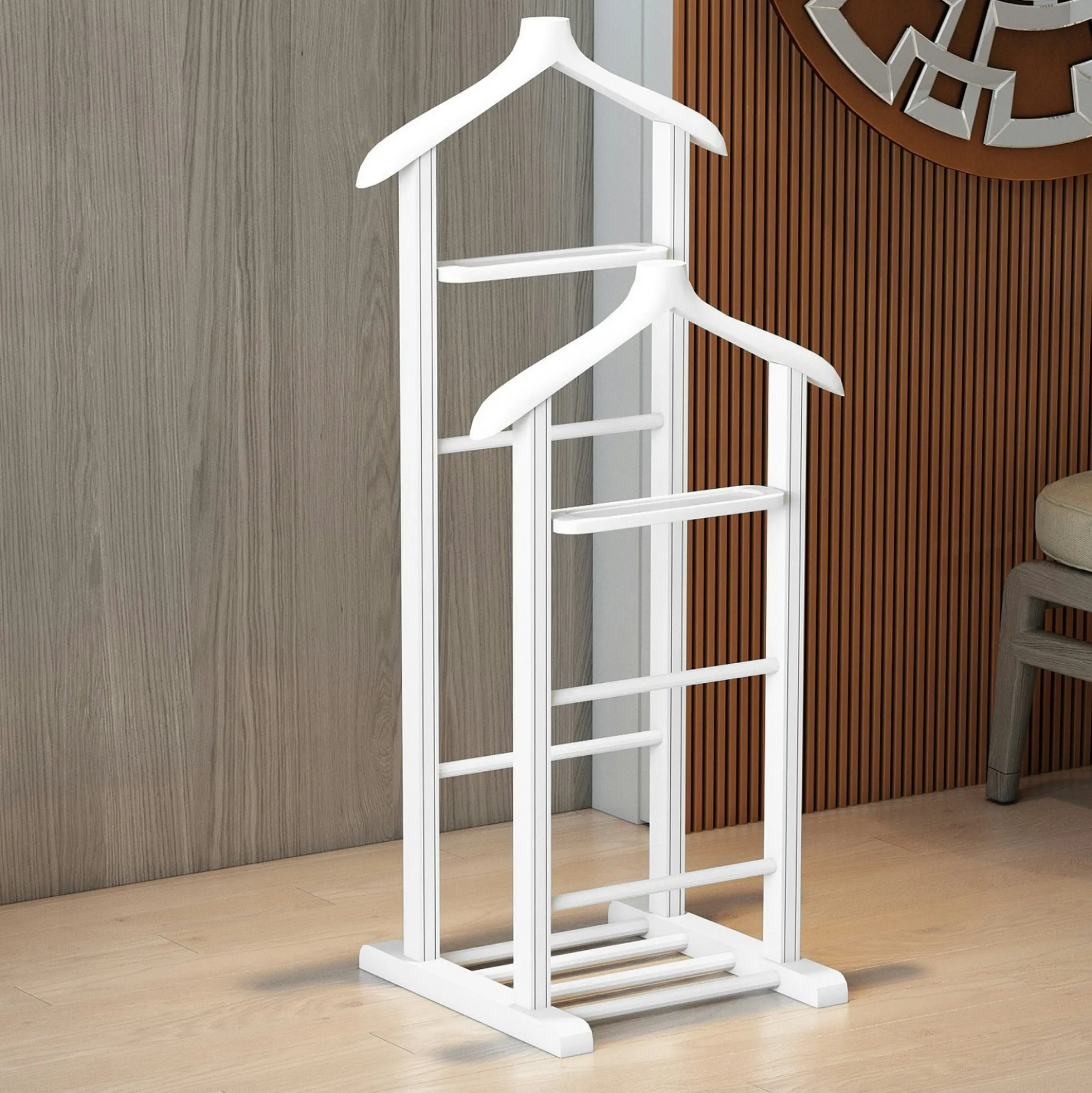 Valet de chambre double - bois blanc, vide-poches SITIA