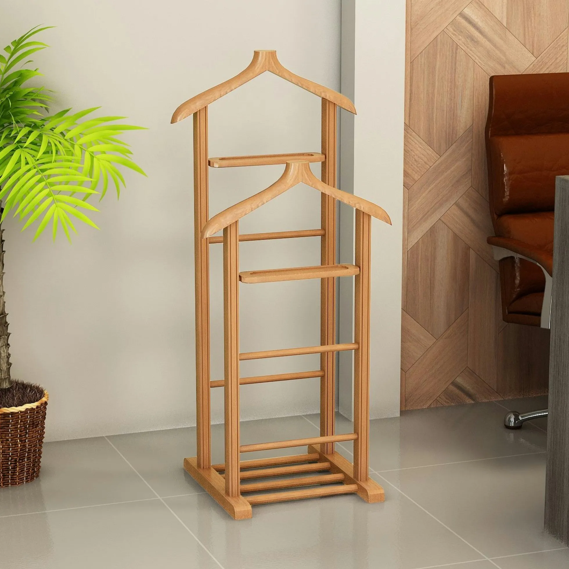 Valet de chambre double - bois clair, vide-poches SITIA