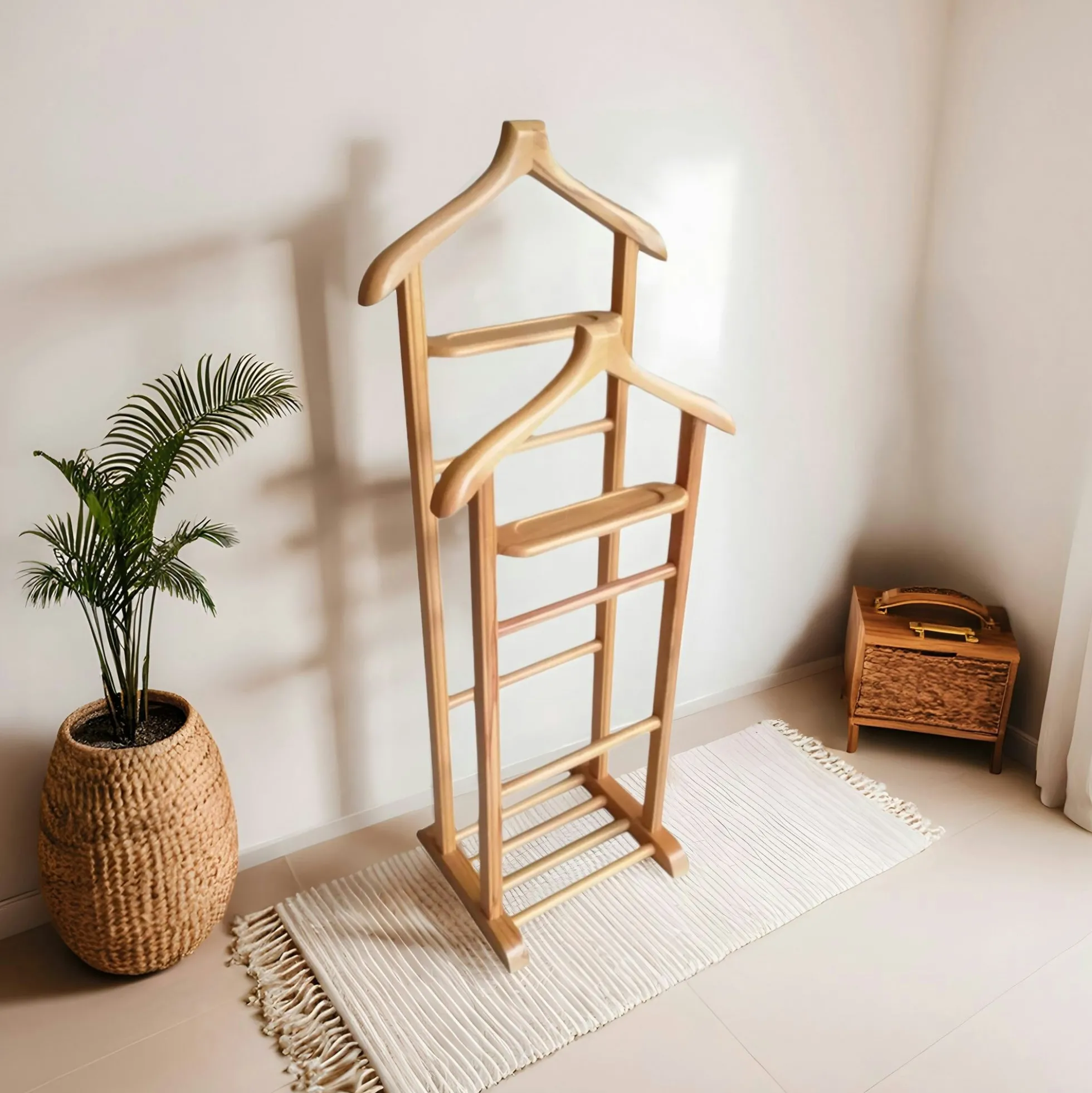 Valet de chambre double - bois clair, vide-poches SITIA