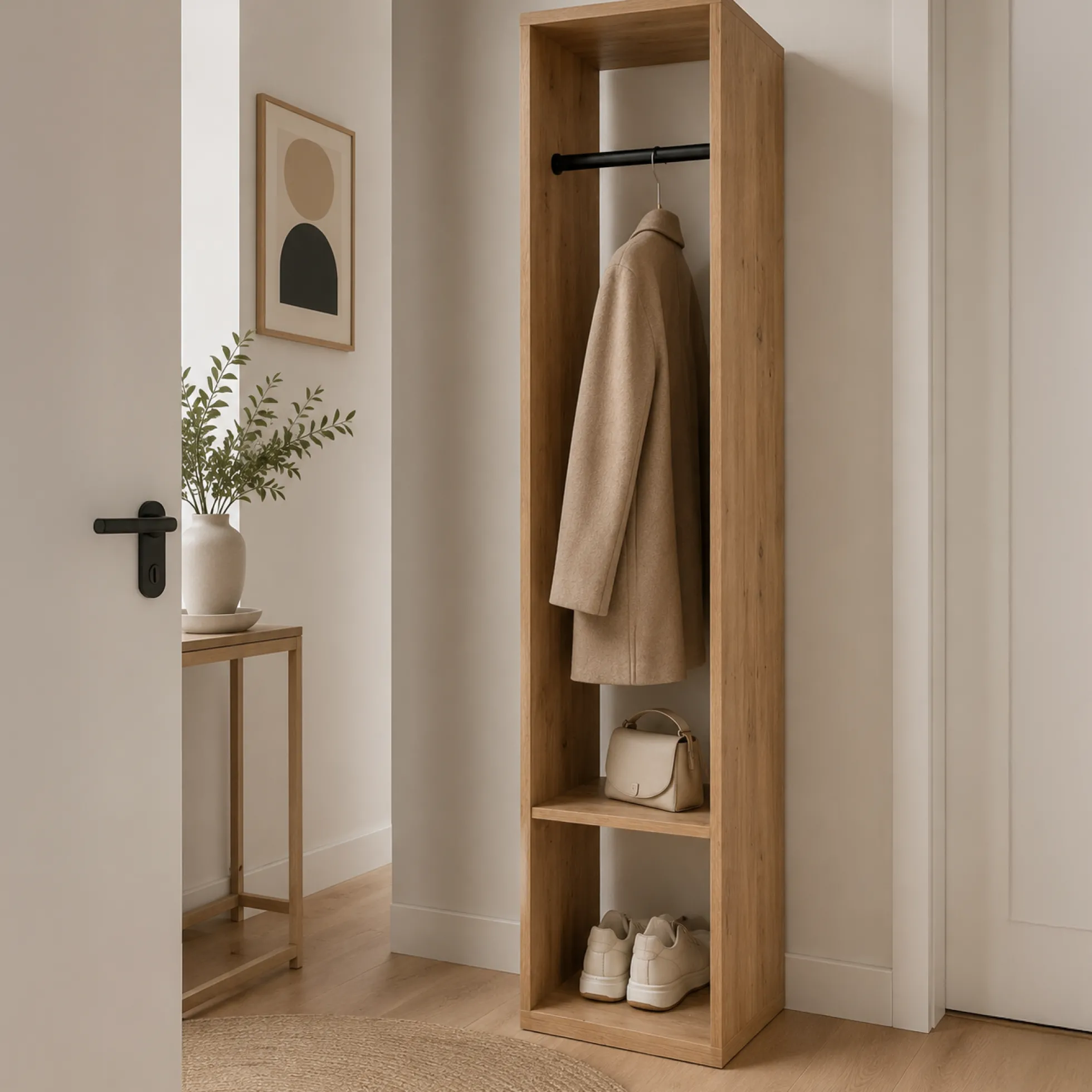 Vestiaire d’entrée compact décor bois avec penderie ALVA