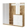 Vestiaire d'entrée 1 miroir 4 portes décor blanc bois MARFA
