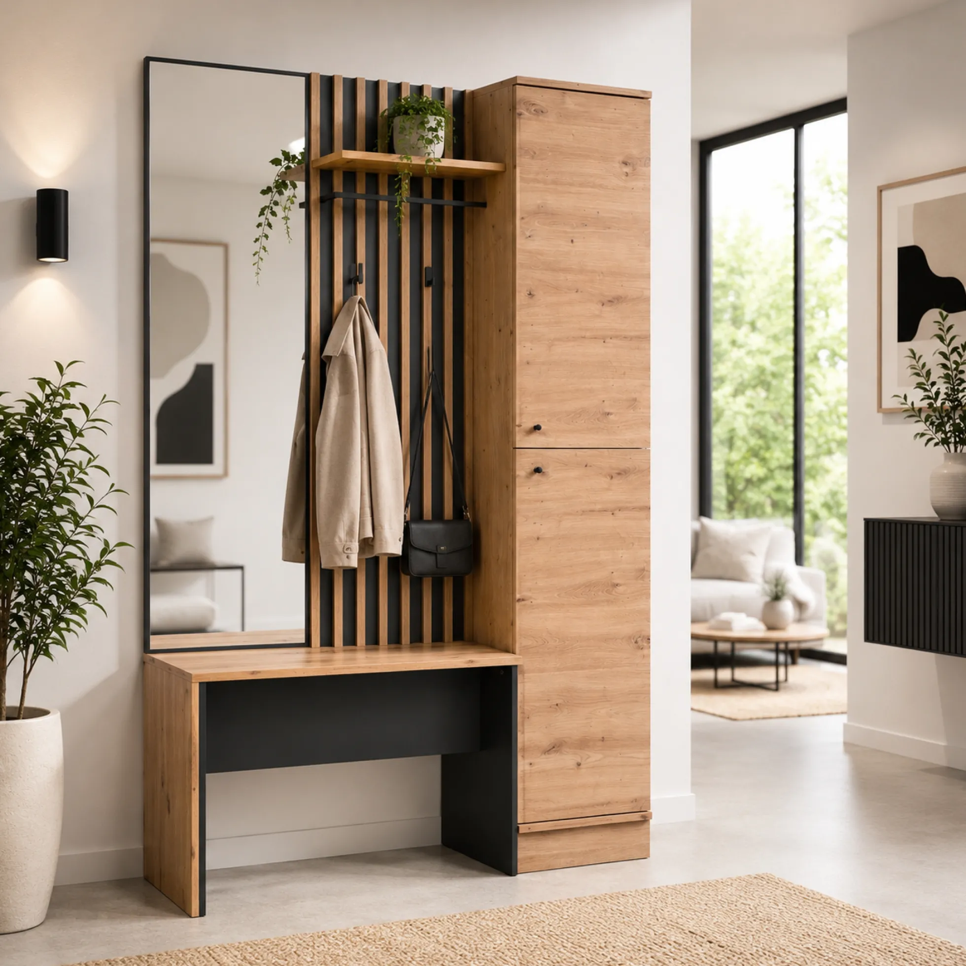 Vestiaire d'entrée moderne 1 porte 1 banc 1 miroir ALVA