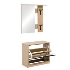 Vestiaire d'entrée noir avec meuble à chaussures et miroir ALVA