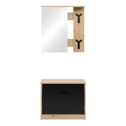 Vestiaire d'entrée noir avec meuble à chaussures et miroir ALVA