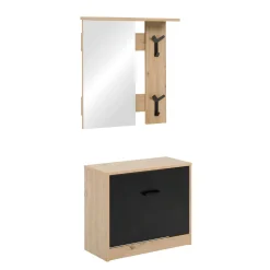Vestiaire d'entrée noir avec meuble à chaussures et miroir ALVA