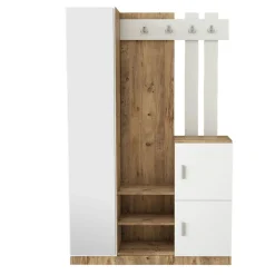 Vestiaire d’entrée 2 portes blanc et décor bois MARFA
