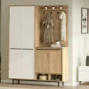 Vestiaire d'entrée 4 portes décor blanc et bois JENA