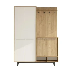 Vestiaire d'entrée 4 portes décor blanc et bois JENA