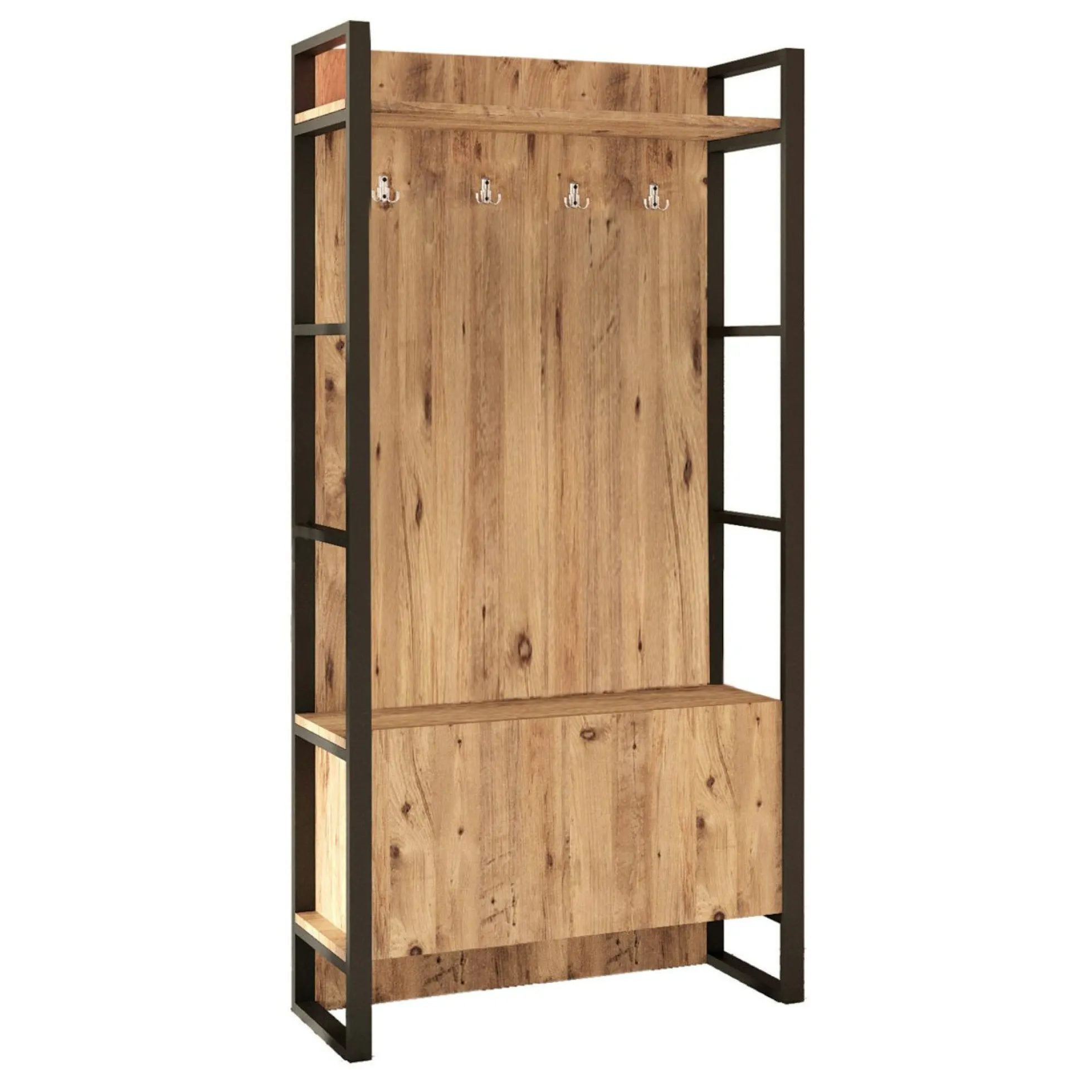Vestiaire d'entrée rustique chic 1 rangement bas 1 étagère JENA