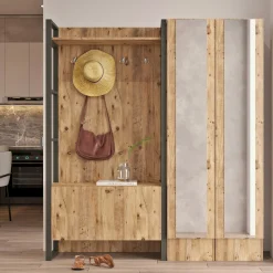 Vestiaire d'entrée rustique chic 2 miroirs 3 portes JENA