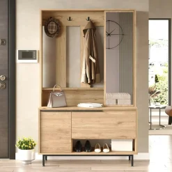 Vestiaire d'entrée scandinave 5 patères rangements bas JENA