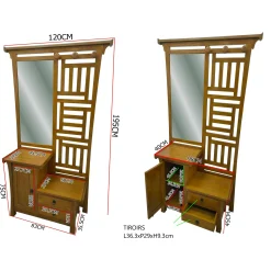 Vestiaire Hévéa avec miroir, 1 porte, 2 tiroirs, 3