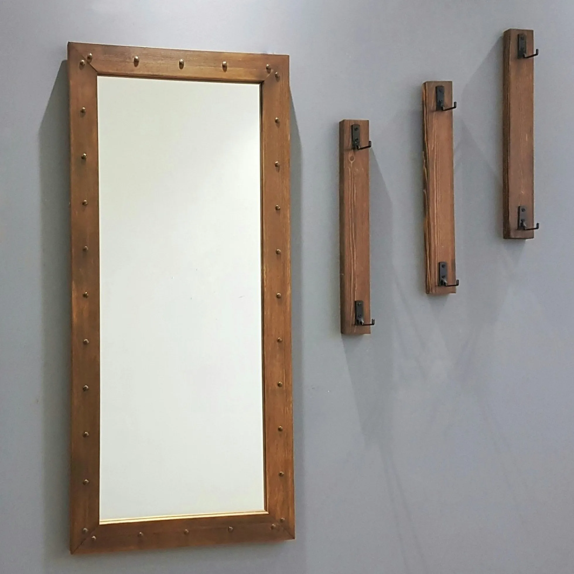 Vestiaire mural avec miroir - 3 portemanteaux en bois HILO