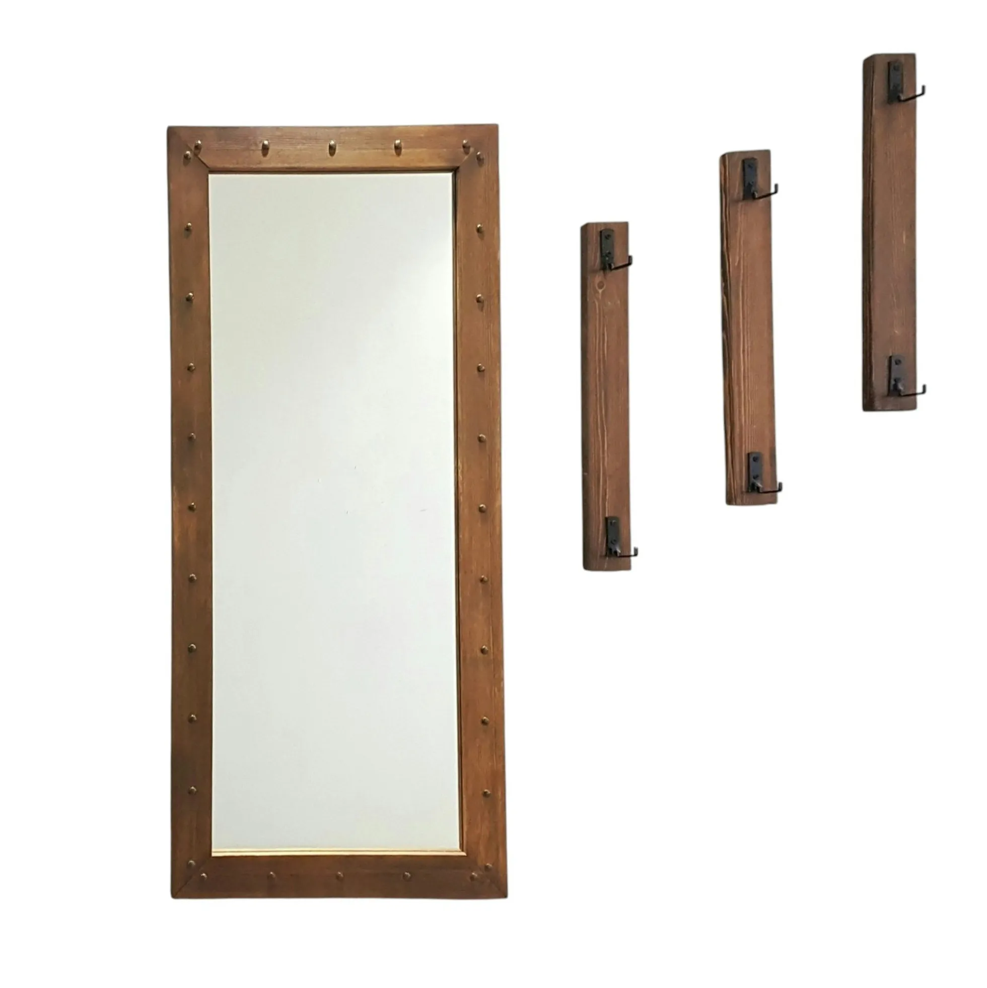 Vestiaire mural avec miroir - 3 portemanteaux en bois HILO
