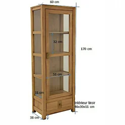 Vitrine bibliothèque hévéamassif 60x170cm GALA