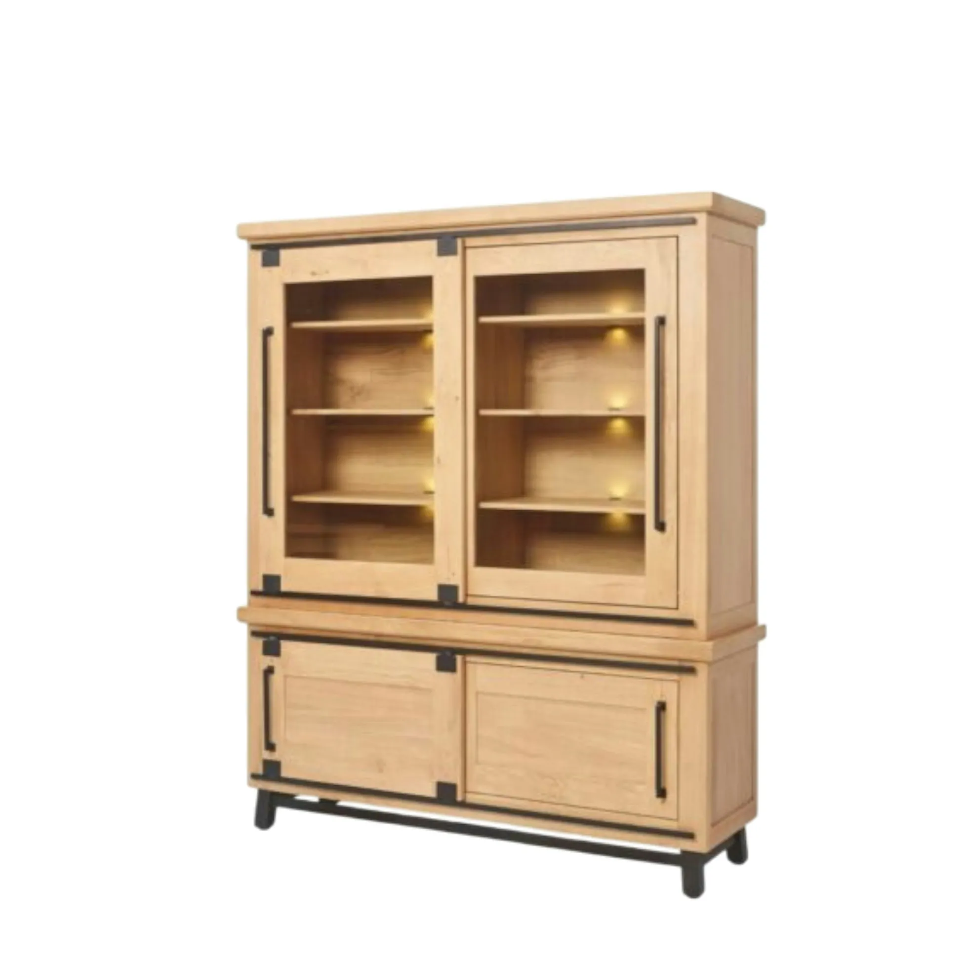 Vitrine chêne clair portes coulissantes et LED 185 cm ALPINE