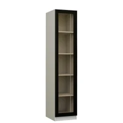 Vitrine colonne à LED décor blanc et noir 5 étagères AURA