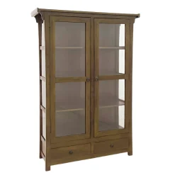 Vitrine Hévéa 2 portes vitrées, 2 tiroirs 120x38x170cm MAORI
