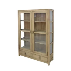 Vitrine Hévéa 2 portes vitrées, 2 tiroirs 120x38x170cm GALA