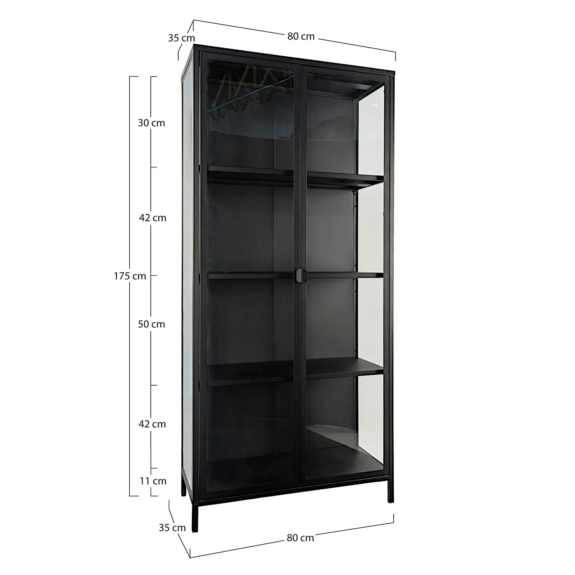 Vitrine métal noir verre 2 portes 175 cm ODENSE